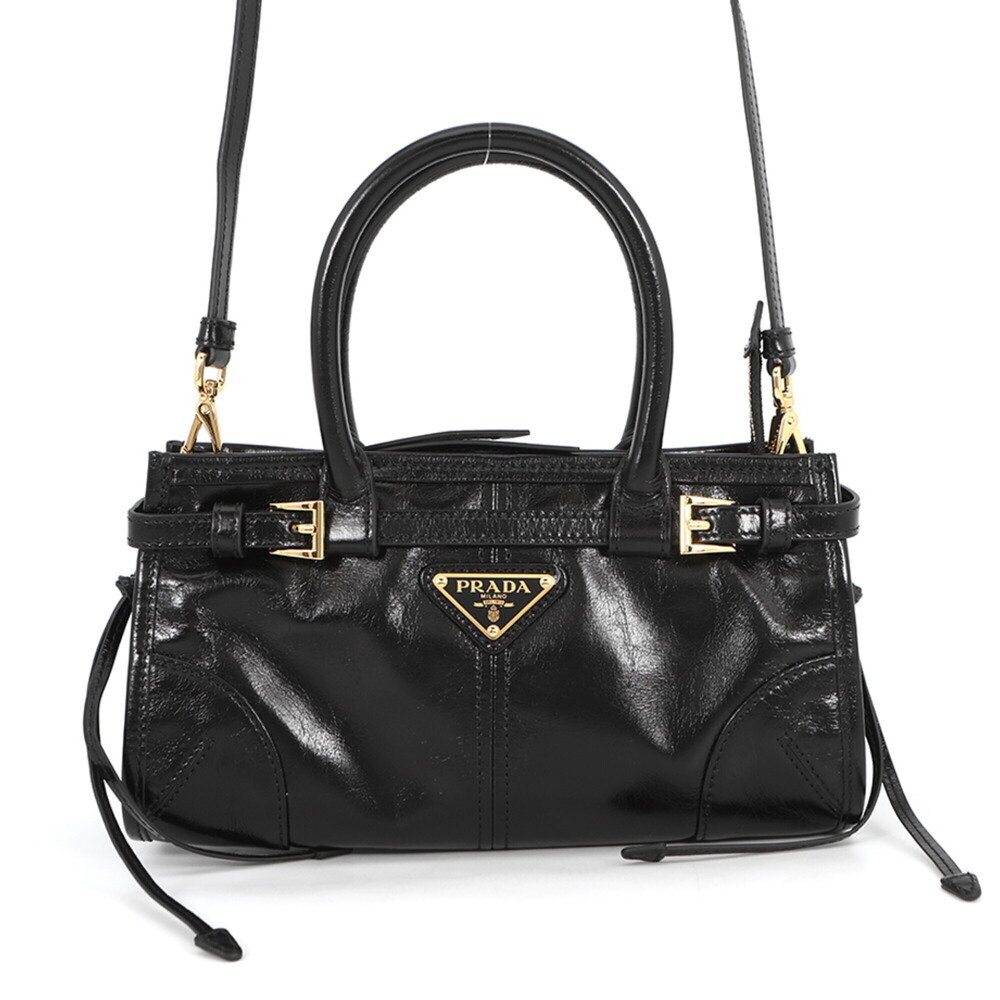 Prada Bonnie Mini Leather Handbag 1BA486 PRADA 2-way Black